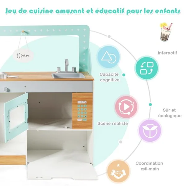 Cuisine pour Enfant en Bois Double Face pour Rôle de Cuisinier et de Client Jeu d’imitation