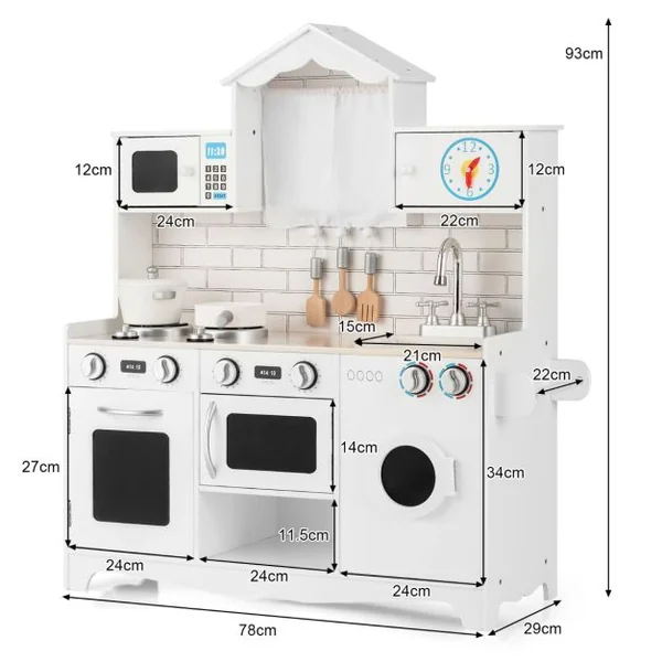 Cuisine pour Enfants en Bois 3 Ans+ Cuisiniere Enfants avec Lumière & Effet Sonore Machine à Laver Micro-Ondes