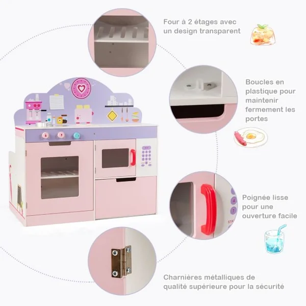 Cuisine pour Enfants en Bois Dînette Cuisinière Éducatif Boutons Rotatifs avec Effet Sonore