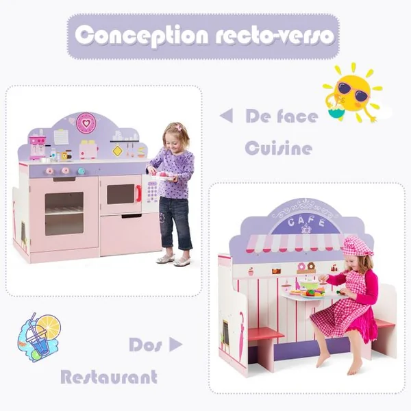 Cuisine pour Enfants en Bois Dînette Cuisinière Éducatif Boutons Rotatifs avec Effet Sonore