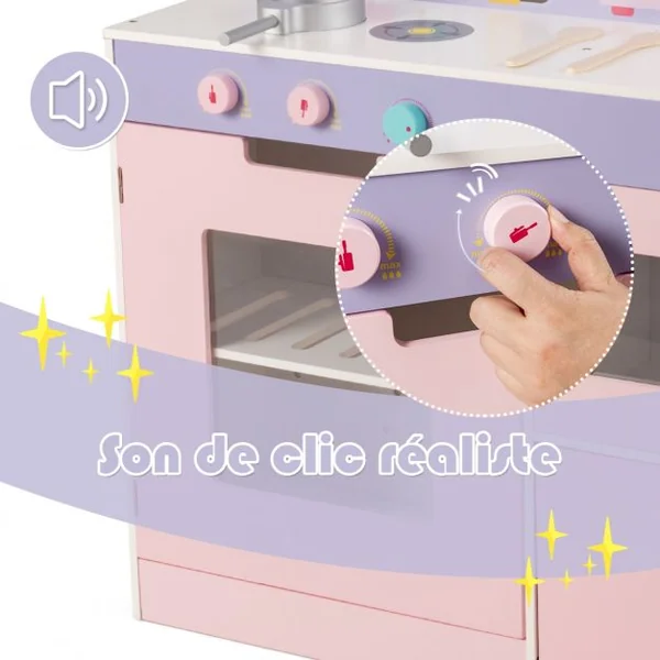 Cuisine pour Enfants en Bois Dînette Cuisinière Éducatif Boutons Rotatifs avec Effet Sonore