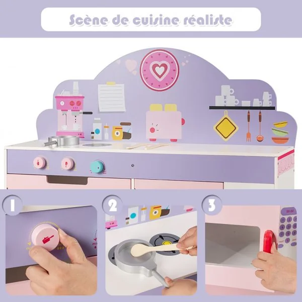 Cuisine pour Enfants en Bois Dînette Cuisinière Éducatif Boutons Rotatifs avec Effet Sonore