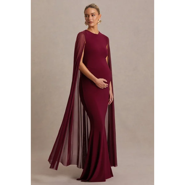 Currant | Robe longue de maternité baie à col arrondi avec cape
