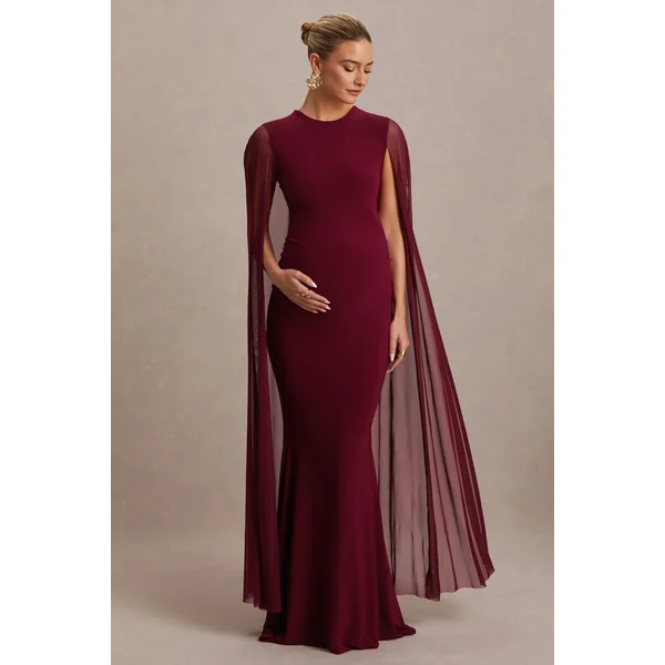 Currant | Robe longue de maternité baie à col arrondi avec cape