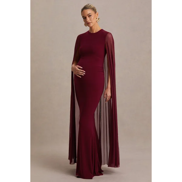Currant | Robe longue de maternité baie à col arrondi avec cape