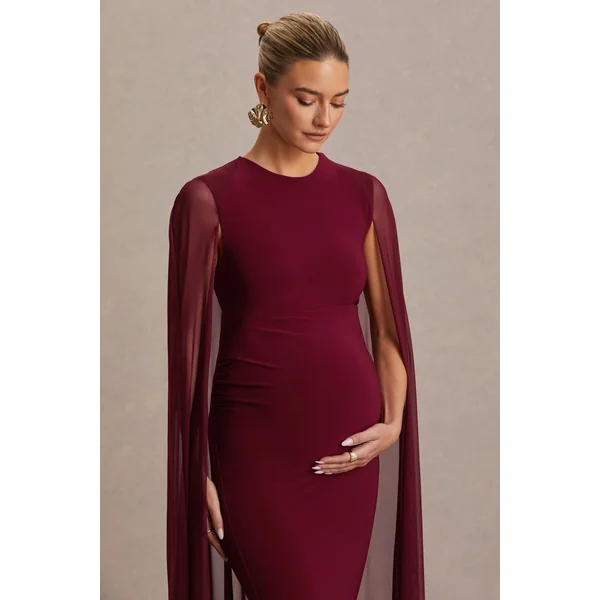 Currant | Robe longue de maternité baie à col arrondi avec cape