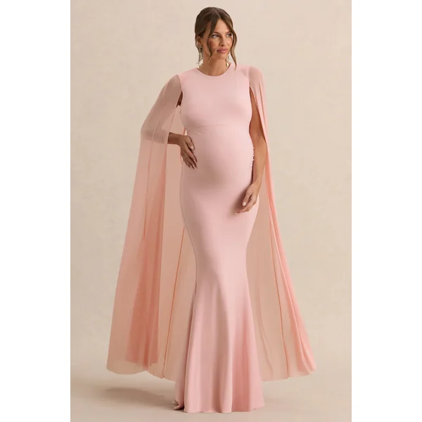 Currant | Robe longue de maternité rose à col arrondi avec cape