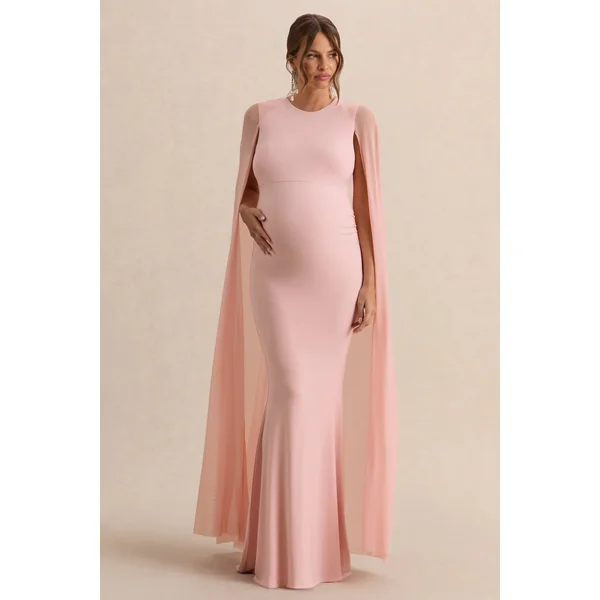 Currant | Robe longue de maternité rose à col arrondi avec cape