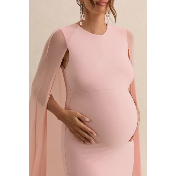 Currant | Robe longue de maternité rose à col arrondi avec cape