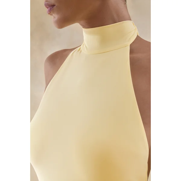 Daisy | Robe Longue Jaune Citron à Col Dos Nu et Détails Drapés