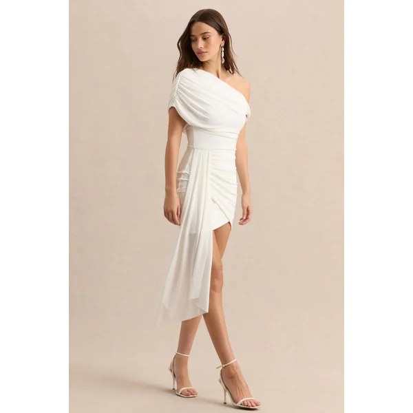 Dalina | Mini-robe blanche à encolure asymétrique avec détail écharpe
