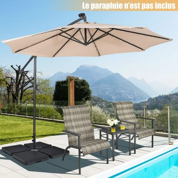 Dalle Parasol Déporté Lot de 4 Lestage Poids Parasol Carré en HDPE à Remplir 13 L d'Eau ou 19,5 Kg de Sable Base pour Parasol avec Poignée 100 x 100 x 7 cm