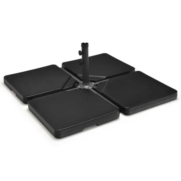Dalle Parasol Déporté Lot de 4 Lestage Poids Parasol Carré en HDPE à Remplir 13 L d'Eau ou 19,5 Kg de Sable Base pour Parasol avec Poignée 100 x 100 x 7 cm