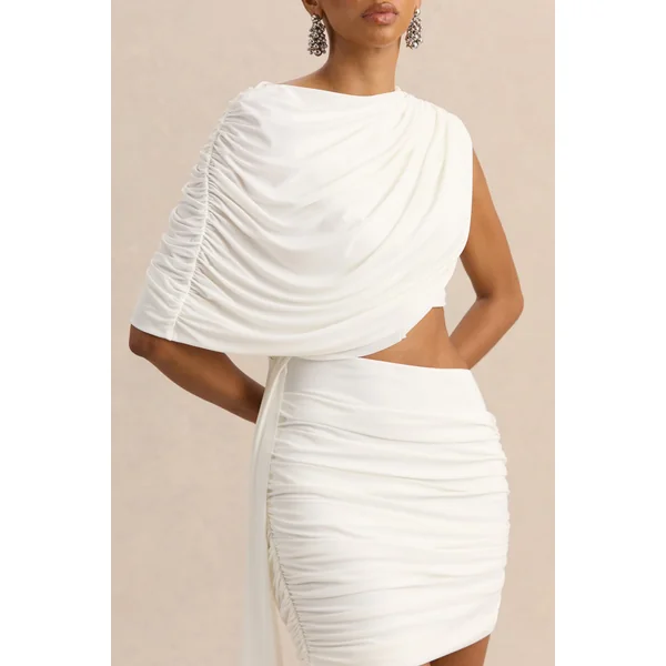 Danellia | Mini-robe blanche à encolure ronde avec détail découpé et drapé