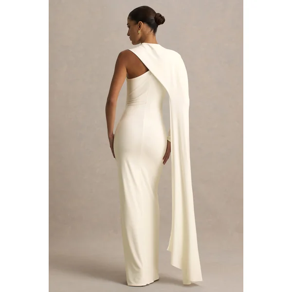 Dawn | Robe longue crème à col montant avec une manche longue et cape
