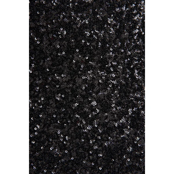 Daze | Robe longue noire à sequins à encolure bandeau avec bordure en plumes