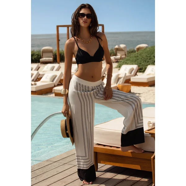 Delphine | Pantalon jambes larges à imprimé noir et blanc