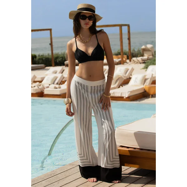 Delphine | Pantalon jambes larges à imprimé noir et blanc