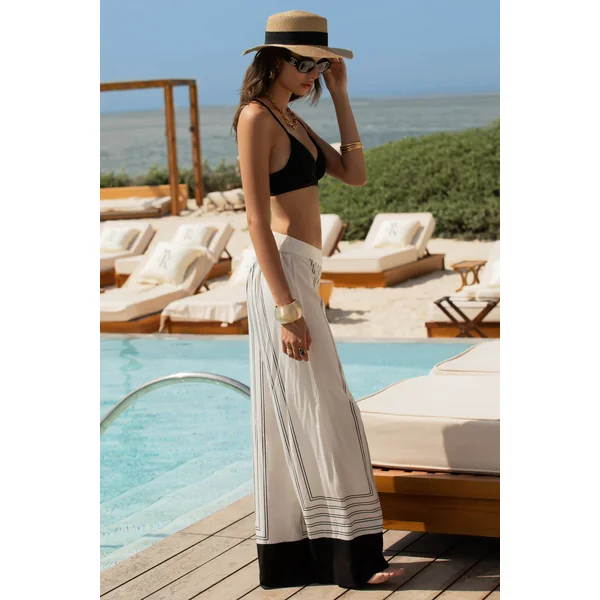 Delphine | Pantalon jambes larges à imprimé noir et blanc