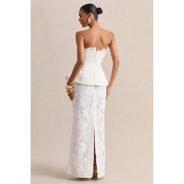 Delvine | Robe longue en dentelle blanche à corset bandeau