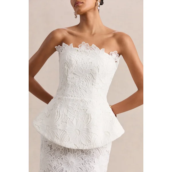Delvine | Robe longue en dentelle blanche à corset bandeau