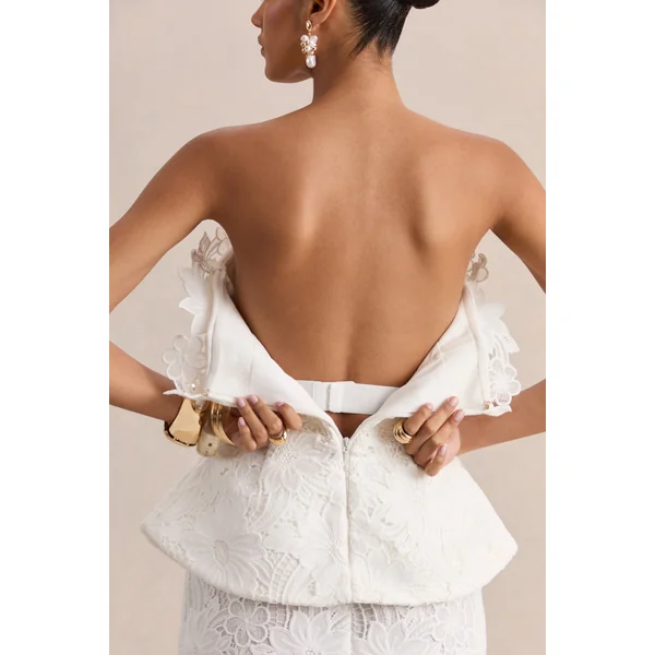 Delvine | Robe longue en dentelle blanche à corset bandeau