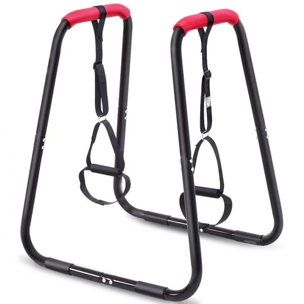 Demi-barres Parallèles de Musculation avec 2 Sangles de Suspension et Poignée en Mousse en Acier, 86x71x96,5cm, Noir