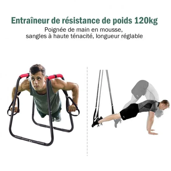 Demi-barres Parallèles de Musculation avec 2 Sangles de Suspension et Poignée en Mousse en Acier, 86x71x96,5cm, Noir