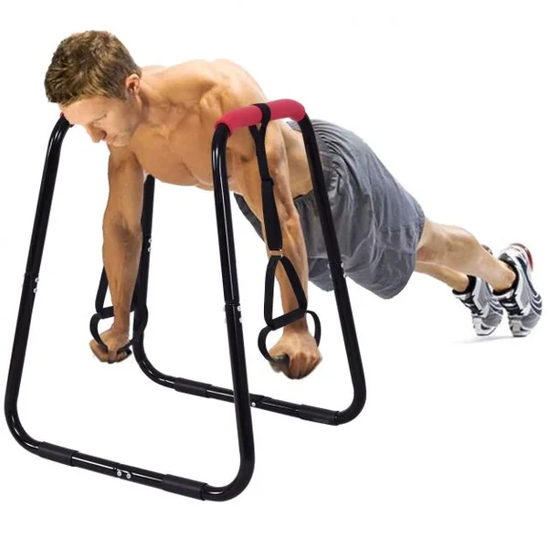Demi-barres Parallèles de Musculation avec 2 Sangles de Suspension et Poignée en Mousse en Acier, 86x71x96,5cm, Noir