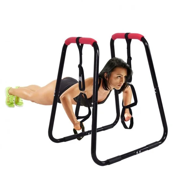 Demi-barres Parallèles de Musculation avec 2 Sangles de Suspension et Poignée en Mousse en Acier, 86x71x96,5cm, Noir