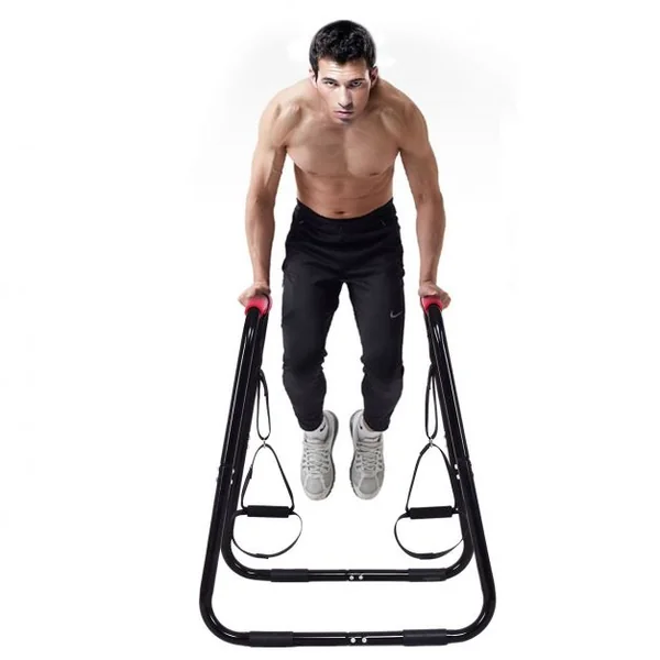 Demi-barres Parallèles de Musculation avec 2 Sangles de Suspension et Poignée en Mousse en Acier, 86x71x96,5cm, Noir