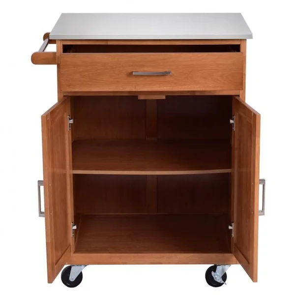 Desserte Chariot de Cuisine en Acier Inoxydable Tiroir Large 2 Portes Roues Universelles avec Frein Naturel
