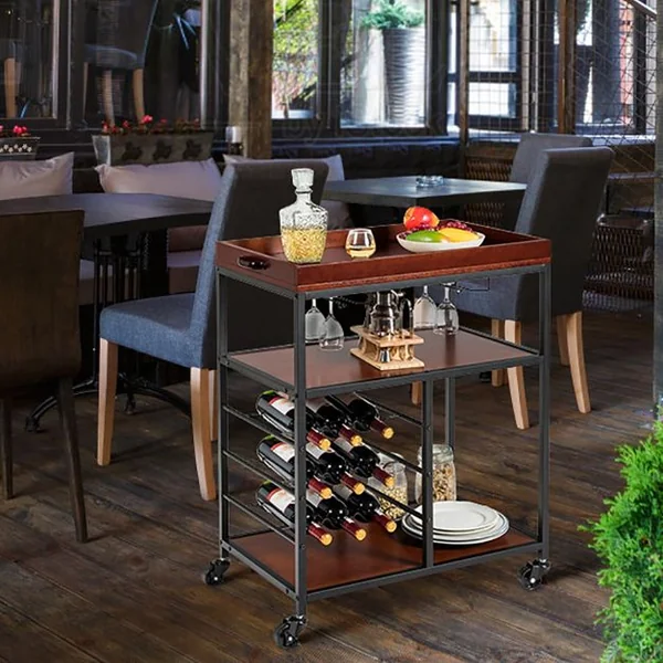Desserte de Cuisine Multifonctionnelle Chariot de Service Roulant Industriel en Métal et Bois 71x45x93cm Brun Foncé