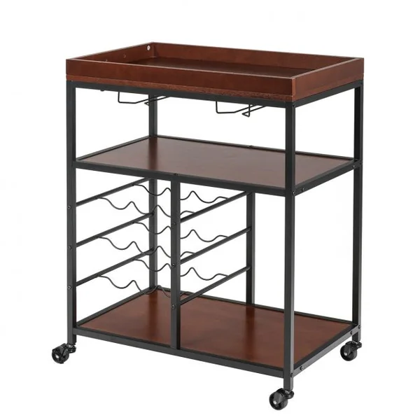 Desserte de Cuisine Multifonctionnelle Chariot de Service Roulant Industriel en Métal et Bois 71x45x93cm Brun Foncé
