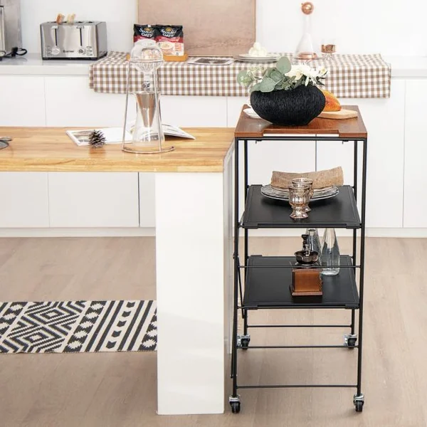 Desserte de Cuisine à 3 Niveaux 60 x 40 x 89 CM Chariot de Service avec Étagères Réglables et Structure en Métal Pliable