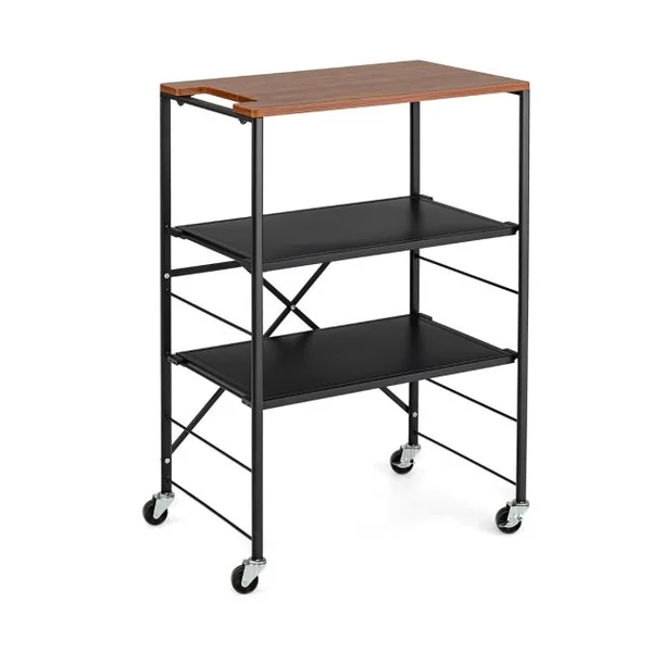 Desserte de Cuisine à 3 Niveaux 60 x 40 x 89 CM Chariot de Service avec Étagères Réglables et Structure en Métal Pliable