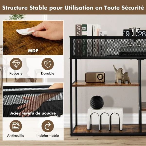 Desserte de Cuisine à 4 Niveaux 100x30x82 CM Étagère Four à Micro-Ondes avec Dispositif Anti-basculement Style Industriel
