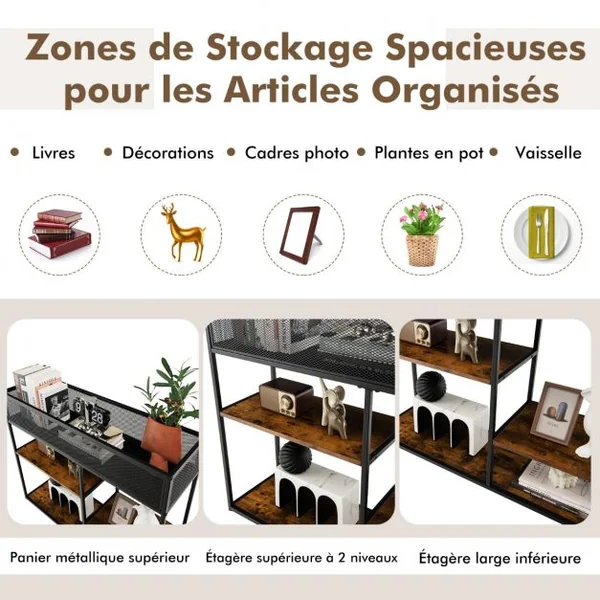Desserte de Cuisine à 4 Niveaux 100x30x82 CM Étagère Four à Micro-Ondes avec Dispositif Anti-basculement Style Industriel