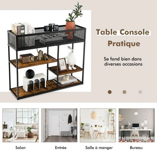 Desserte de Cuisine à 4 Niveaux 100x30x82 CM Étagère Four à Micro-Ondes avec Dispositif Anti-basculement Style Industriel