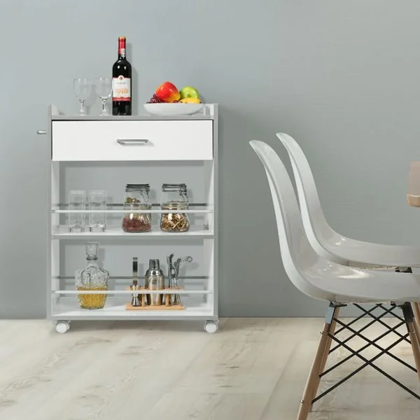 Desserte Polyvalente Roulante Chariot de Cuisine Roulant Tiroir et Porte-serviettes Capacité 30kg 60x39x81cm Blanc