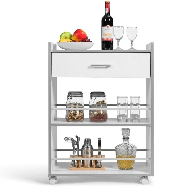 Desserte Polyvalente Roulante Chariot de Cuisine Roulant Tiroir et Porte-serviettes Capacité 30kg 60x39x81cm Blanc