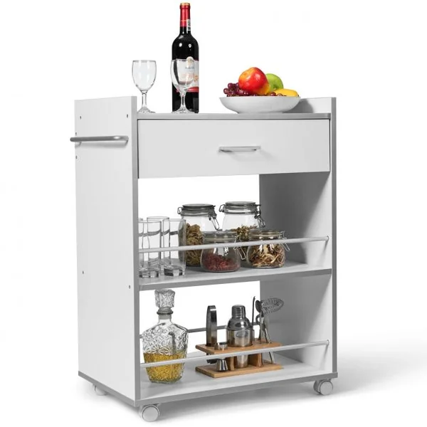 Desserte Polyvalente Roulante Chariot de Cuisine Roulant Tiroir et Porte-serviettes Capacité 30kg 60x39x81cm Blanc