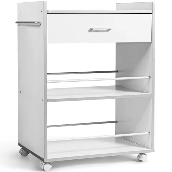 Desserte Polyvalente Roulante Chariot de Cuisine Roulant Tiroir et Porte-serviettes Capacité 30kg 60x39x81cm Blanc