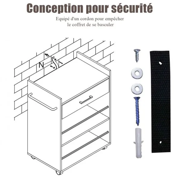Desserte Polyvalente Roulante Chariot de Cuisine Roulant Tiroir et Porte-serviettes Capacité 30kg 60x39x81cm Blanc