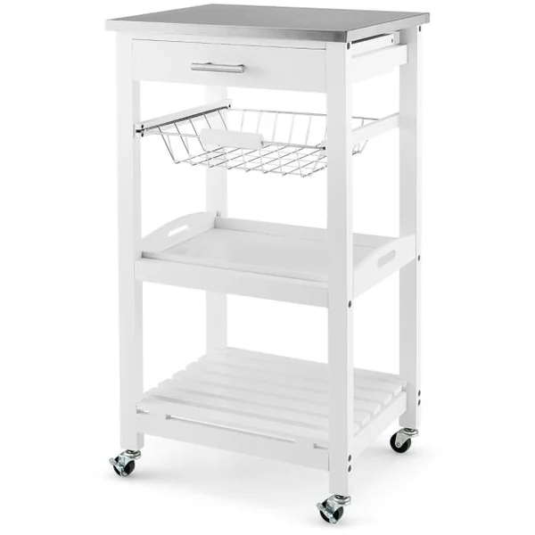 Desserte sur Roues avec Comptoir en Acier Inoxydable 47x39x85CM Blanc