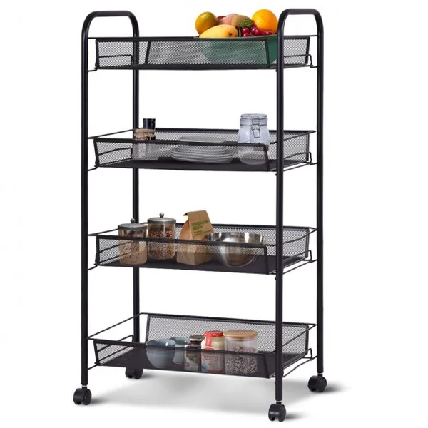 Desserte à Roulettes Chariot de Service avec 4 Étagères Métalliques Cadre en Métal 44x265x835cm Gris Argenté