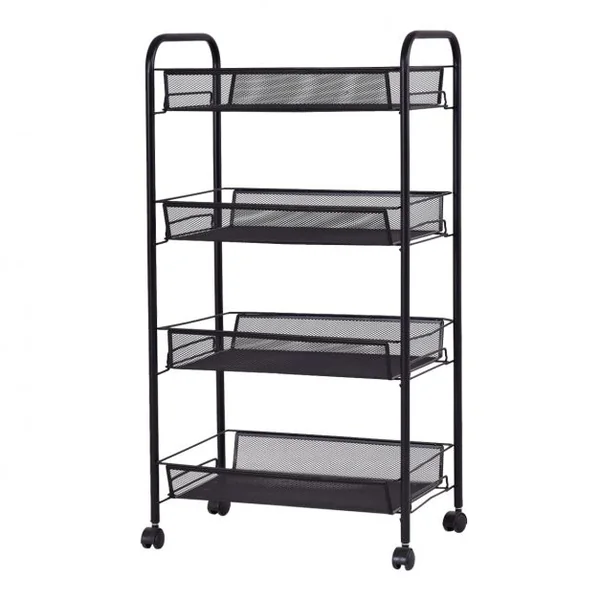 Desserte à Roulettes Chariot de Service avec 4 Étagères Métalliques Cadre en Métal 44x265x835cm Gris Argenté