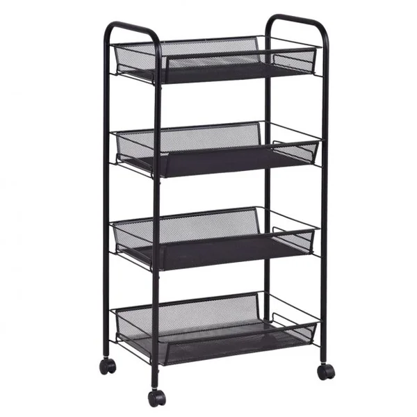 Desserte à Roulettes Chariot de Service avec 4 Étagères Métalliques Cadre en Métal 44x265x835cm Gris Argenté