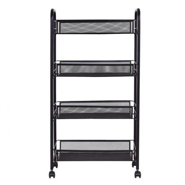 Desserte à Roulettes Chariot de Service avec 4 Étagères Métalliques Cadre en Métal 44x265x835cm Gris Argenté