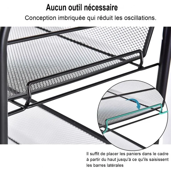 Desserte à Roulettes Chariot de Service avec 4 Étagères Métalliques Cadre en Métal 44x265x835cm Gris Argenté